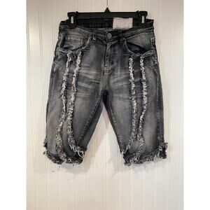 FWRD Denim Jean Shorts Mens 26 Black Factory Distressed Goth Rave Skater y2k